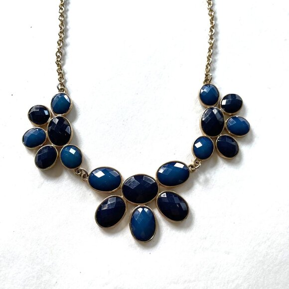 Blue Statement 20" Adjustable Necklace With Gold Tone Chain - Picture 2 of 4
